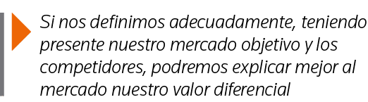  Si nos definimos adecuadamente, teniendo presente nuestro mercado objetivo y los competidores, podremos explicar mej   