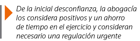  De la inicial desconfianza, la abogacía los considera positivos y un ahorro de tiempo en el ejercicio y consideran n   