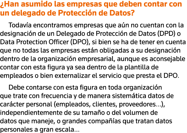  Han asumido las empresas que deben contar con un delegado de Protección de Datos  Todavía encontramos empresas que a   