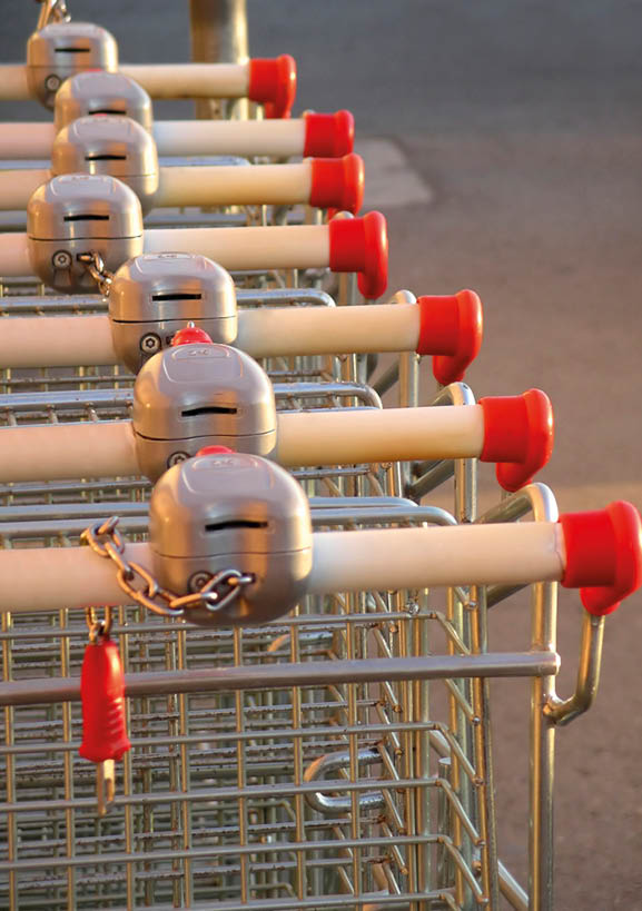 Row of shopping karts outside the supermarket 