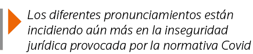  Los diferentes pronunciamientos están incidiendo aún más en la inseguridad jurídica provocada por la normativa Covid