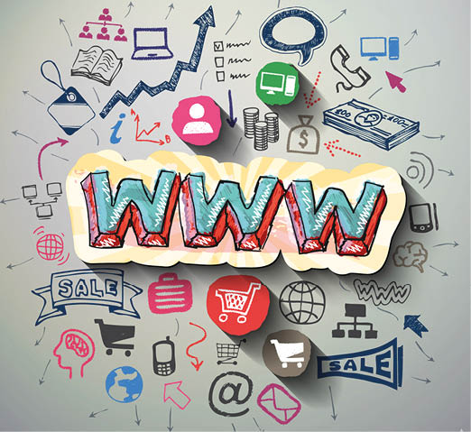 Internet marketing collage with icons background  Vector illustration