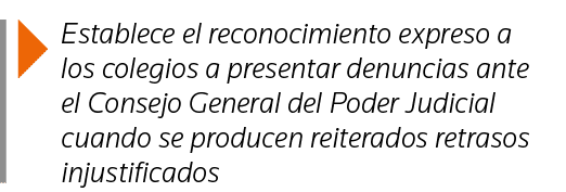  Establece el reconocimiento expreso a los colegios a presentar denuncias ante el Consejo General del Poder Judicial    