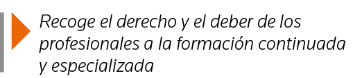  Recoge el derecho y el deber de los profesionales a la formación continuada y especializada