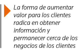  La forma de aumentar valor para los clientes radica en obtener información y permanecer cerca de los negocios de los   