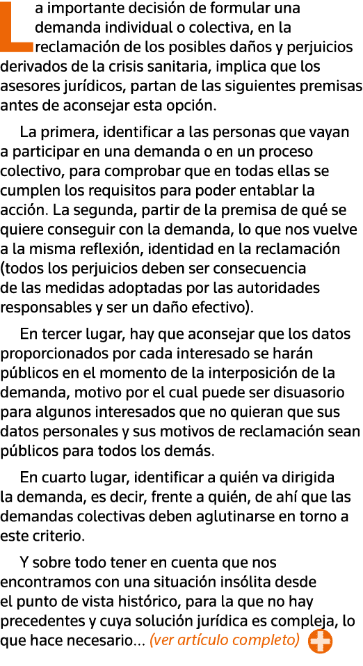 La importante decisión de formular una demanda individual o colectiva, en la reclamación de los posibles daños y perj   