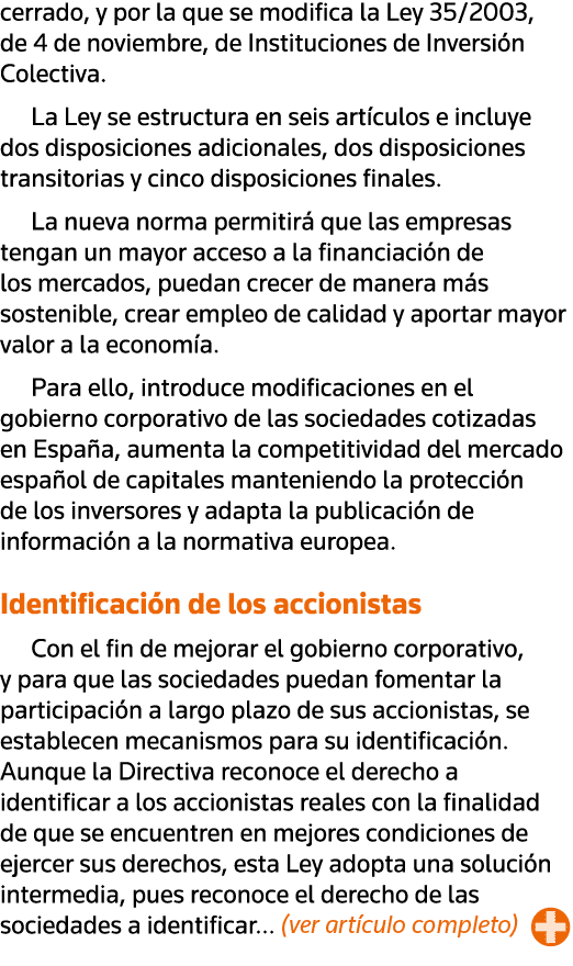 cerrado, y por la que se modifica la Ley 35 2003, de 4 de noviembre, de Instituciones de Inversión Colectiva  La Ley    