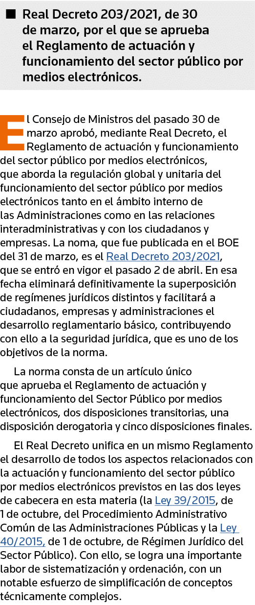 Real Decreto 203 2021, de 30 de marzo, por el que se aprueba el Reglamento de actuación y funcionamiento del sector p   