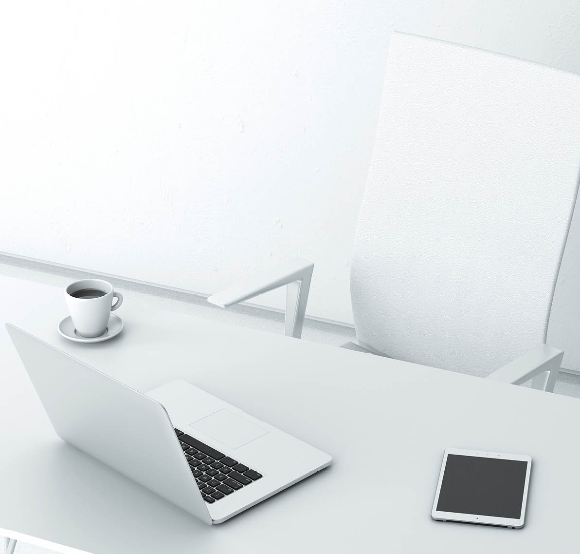 Modern workplace in the office with white wall