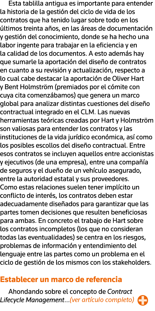 Esta tablilla antigua es importante para entender la historia de la gestión del ciclo de vida de los contratos que ha   