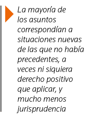  La mayoría de los asuntos correspondían a situaciones nuevas de las que no había precedentes, a veces ni siquiera de   