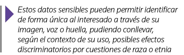  Estos datos sensibles pueden permitir identificar de forma única al interesado a través de su imagen, voz o huella,    