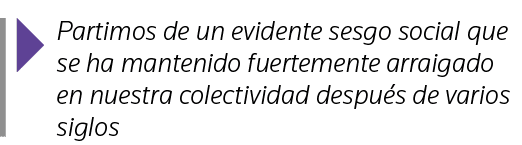  Partimos de un evidente sesgo social que se ha mantenido fuertemente arraigado en nuestra colectividad después de va   