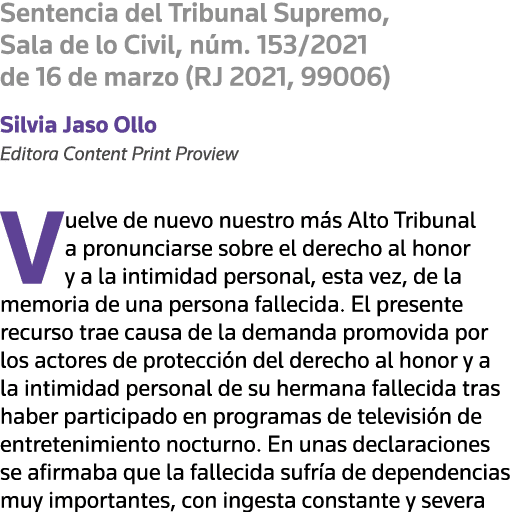 Sentencia del Tribunal Supremo, Sala de lo Civil, núm  153 2021 de 16 de marzo (RJ 2021, 99006) Silvia Jaso Ollo Edit   