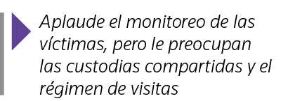  Aplaude el monitoreo de las víctimas, pero le preocupan las custodias compartidas y el régimen de visitas
