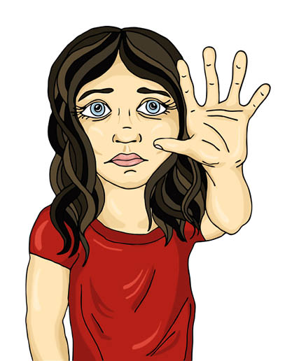Angry and unhappy girl showing hand sign enough  Against violence  Stop the violence  Pop art style