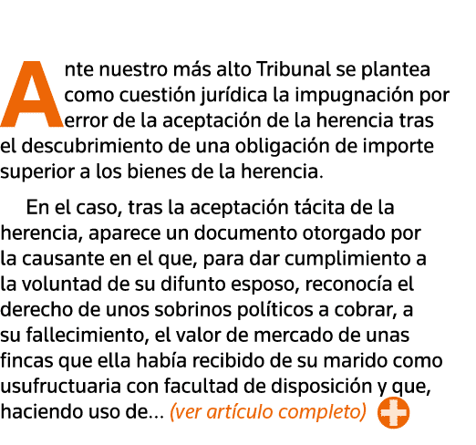  Ante nuestro más alto Tribunal se plantea como cuestión jurídica la impugnación por error de la aceptación de la her   