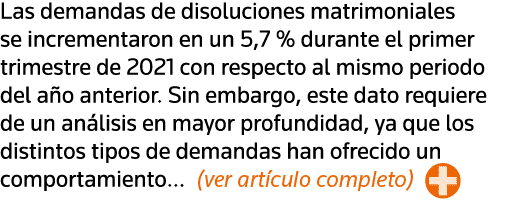 Las demandas de disoluciones matrimoniales se incrementaron en un 5,7 % durante el primer trimestre de 2021 con respe   