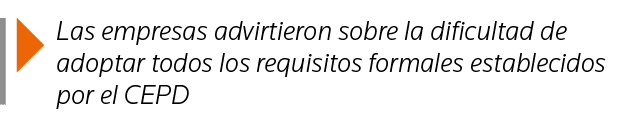  Las empresas advirtieron sobre la dificultad de adoptar todos los requisitos formales establecidos por el CEPD