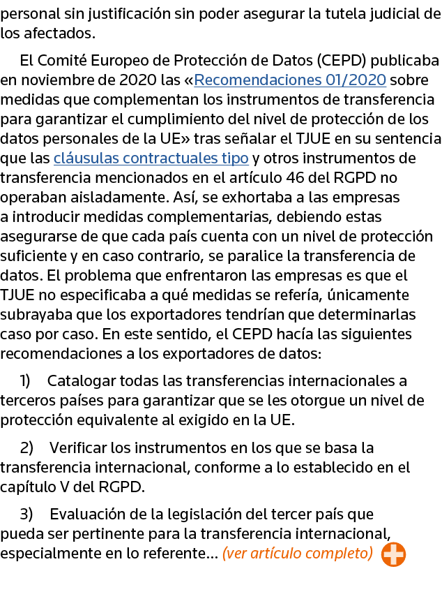 personal sin justificación sin poder asegurar la tutela judicial de los afectados  El Comité Europeo de Protección de   