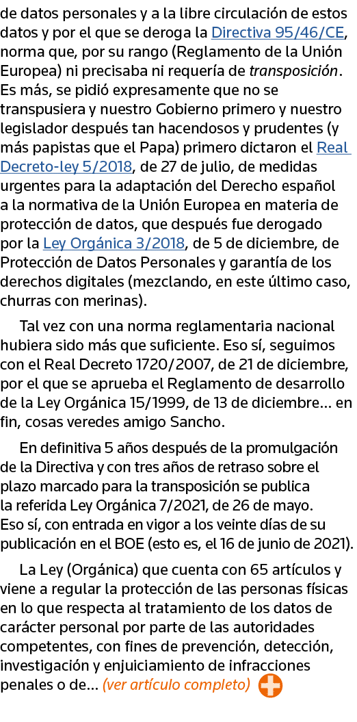 de datos personales y a la libre circulación de estos datos y por el que se deroga la Directiva 95 46 CE, norma que,    