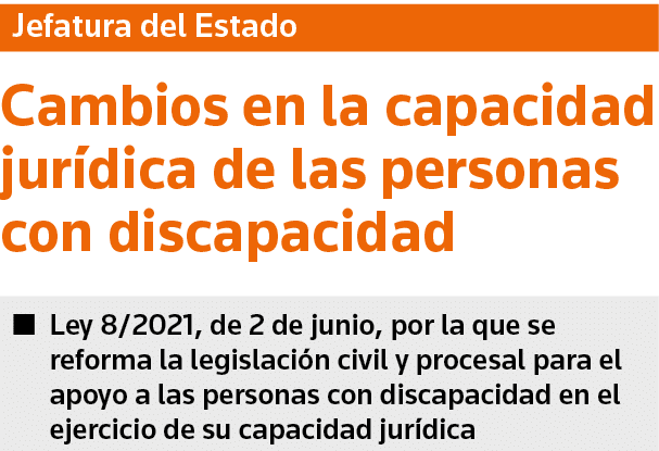 Jefatura del Estado Cambios en la capacidad jurídica de las personas con discapacidad Ley 8 2021, de 2 de junio, por    