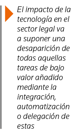  El impacto de la tecnología en el sector legal va a suponer una desaparición de todas aquellas tareas de bajo valor    
