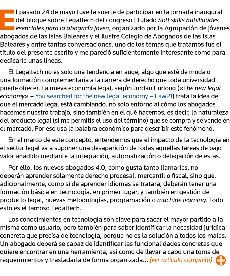 El pasado 24 de mayo tuve la suerte de participar en la jornada inaugural del bloque sobre Legaltech del congreso tit   