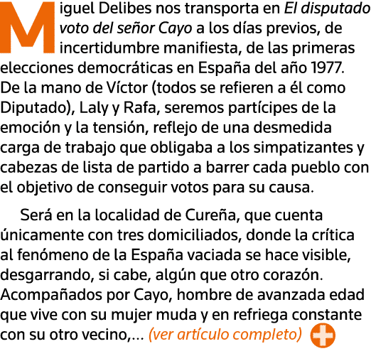 Miguel Delibes nos transporta en El disputado voto del señor Cayo a los días previos, de incertidumbre manifiesta, de   