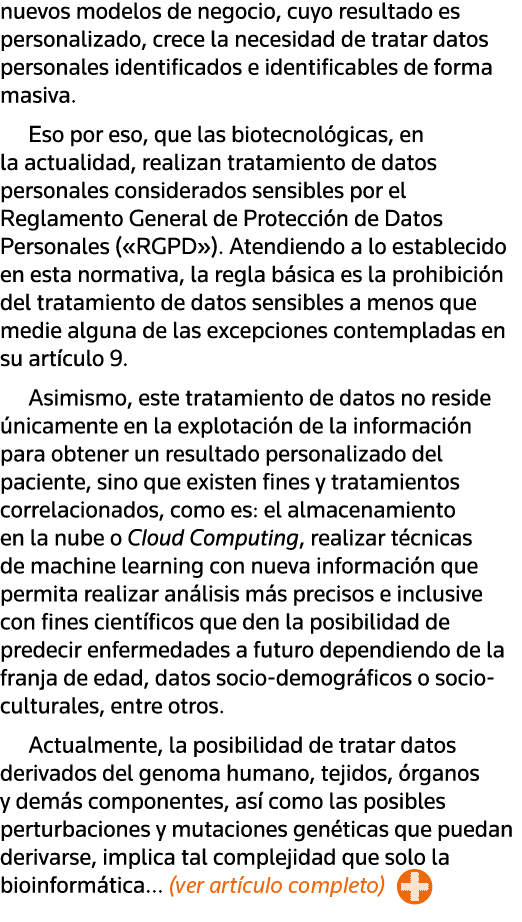 nuevos modelos de negocio, cuyo resultado es personalizado, crece la necesidad de tratar datos personales identificad   