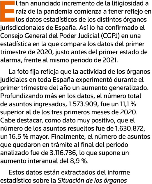 El tan anunciado incremento de la litigiosidad a raíz de la pandemia comienza a tener reflejo en los datos estadístic   