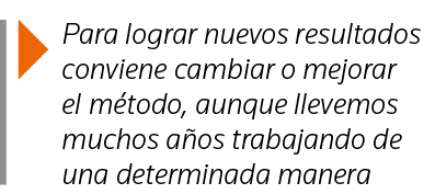  Para lograr nuevos resultados conviene cambiar o mejorar el método, aunque llevemos muchos años trabajando de una de   