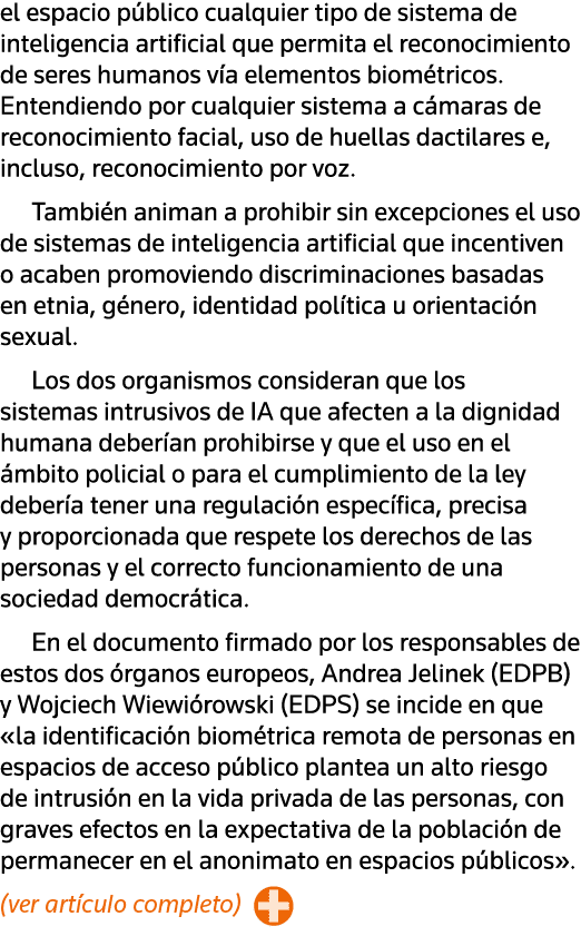 el espacio público cualquier tipo de sistema de inteligencia artificial que permita el reconocimiento de seres humano   
