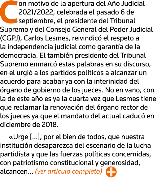 Con motivo de la apertura del Año Judicial 2021 2022, celebrada el pasado 6 de septiembre, el presidente del Tribunal   