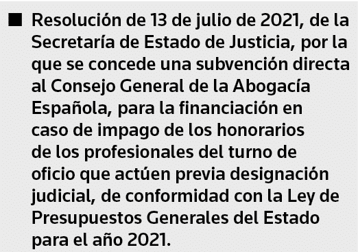 Resolución de 13 de julio de 2021, de la Secretaría de Estado de Justicia, por la que se concede una subvención direc   