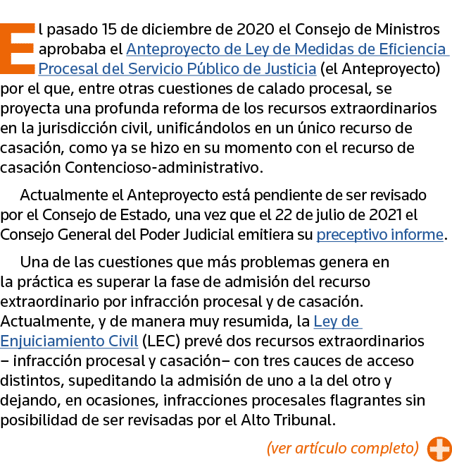 El pasado 15 de diciembre de 2020 el Consejo de Ministros aprobaba el Anteproyecto de Ley de Medidas de Eficiencia Pr   