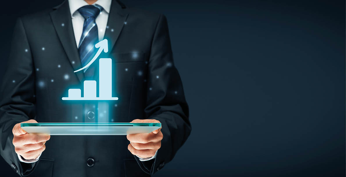 Business growth analysis concept  Businessman plan growth and increase of positive indicators in his business 