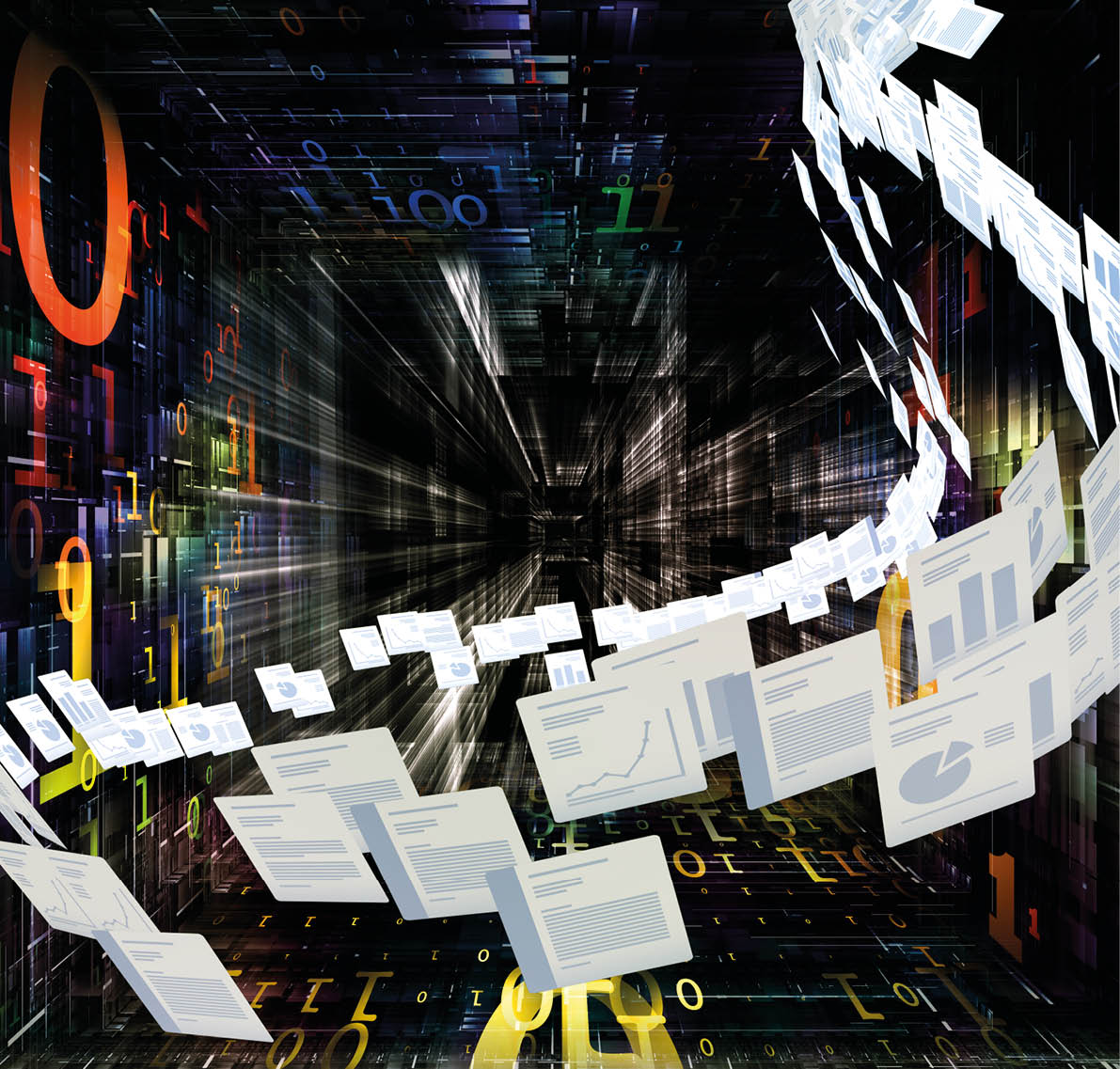 Digital Documents  Numbers at Work series  Composition of integers and papers in perspective for subject of information, communication, education and internet technologies