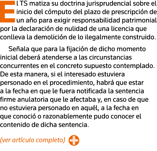 El TS matiza su doctrina jurisprudencial sobre el inicio del cómputo del plazo de prescripción de un año para exigir    