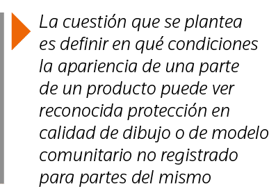  La cuestión que se plantea es definir en qué condiciones la apariencia de una parte de un producto puede ver reconoc   