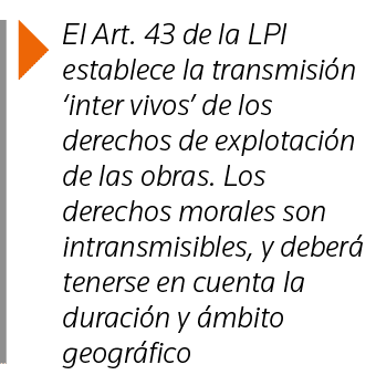  El Art  43 de la LPI establece la transmisión  inter vivos  de los derechos de explotación de las obras  Los derecho   