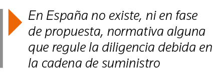  En España no existe, ni en fase de propuesta, normativa alguna que regule la diligencia debida en la cadena de sumin   