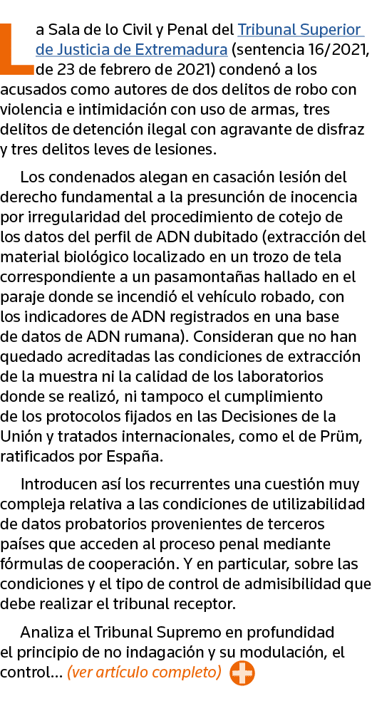 La Sala de lo Civil y Penal del Tribunal Superior de Justicia de Extremadura (sentencia 16 2021, de 23 de febrero de    