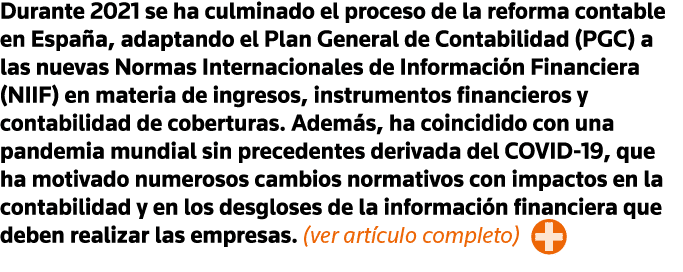 Durante 2021 se ha culminado el proceso de la reforma contable en España, adaptando el Plan General de Contabilidad (   