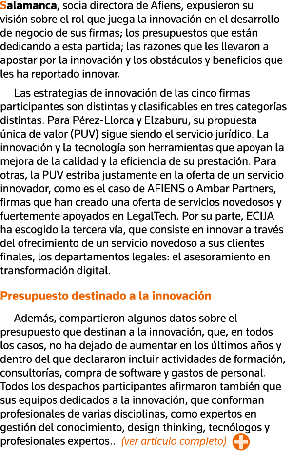 Salamanca, socia directora de Afiens, expusieron su visión sobre el rol que juega la innovación en el desarrollo de n   