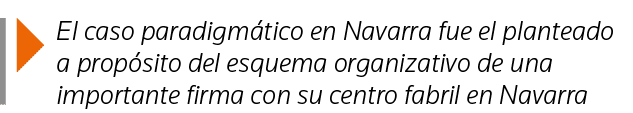  El caso paradigmático en Navarra fue el planteado a propósito del esquema organizativo de una importante firma con s   