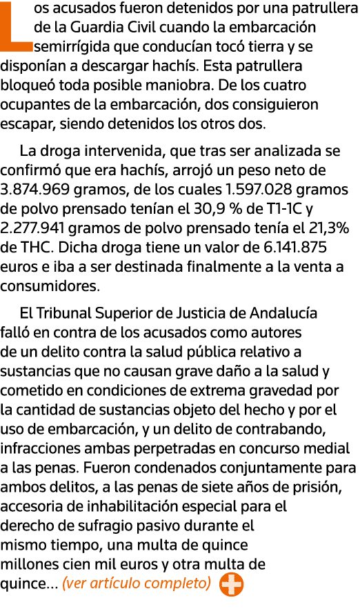 Los acusados fueron detenidos por una patrullera de la Guardia Civil cuando la embarcación semirrígida que conducían    