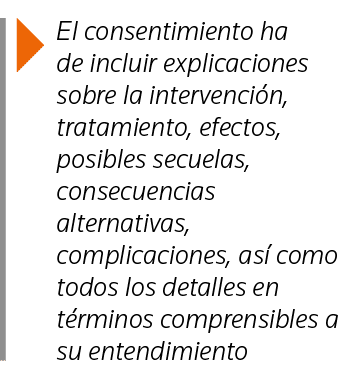  El consentimiento ha de incluir explicaciones sobre la intervención, tratamiento, efectos, posibles secuelas, consec   