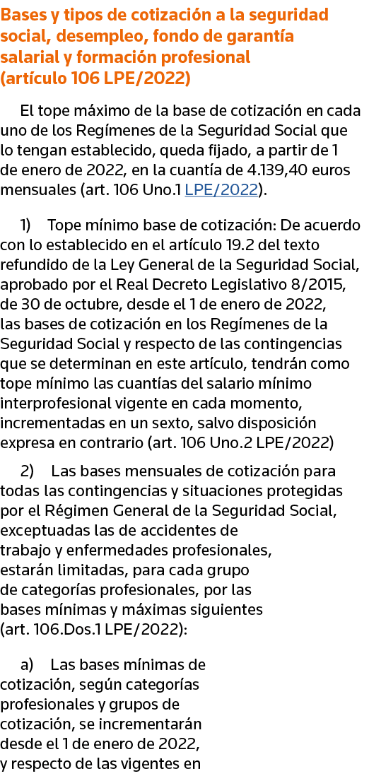 Bases y tipos de cotización a la seguridad social, desempleo, fondo de garantía salarial y formación profesional (art   