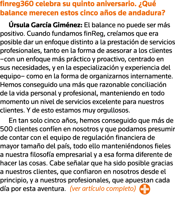 finreg360 celebra su quinto aniversario   Qué balance merecen estos cinco años de andadura  Úrsula García Giménez: El   